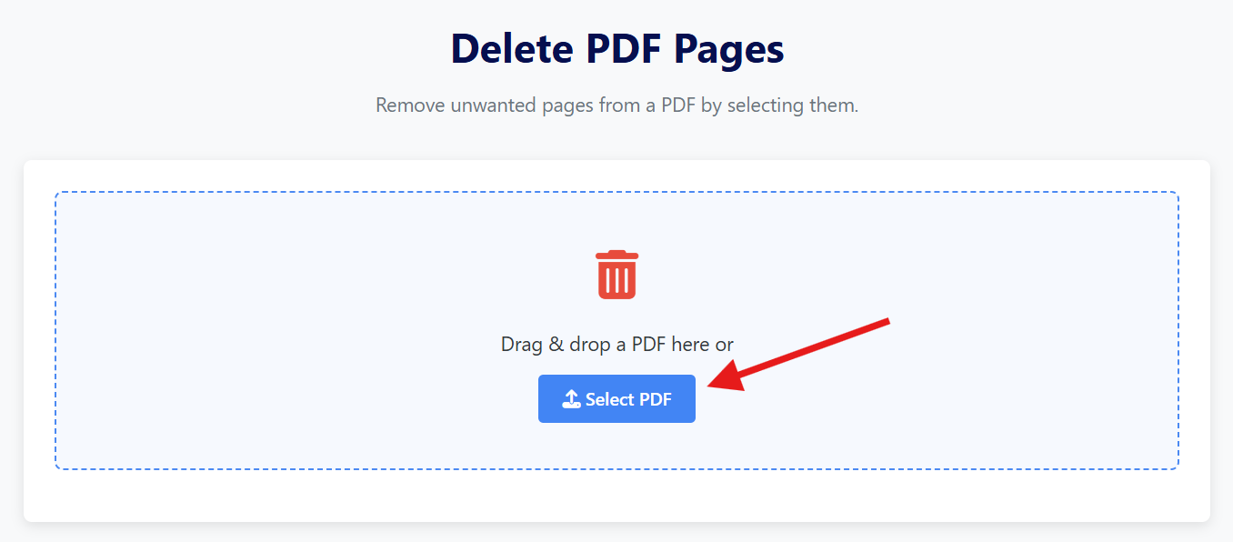 Upload a PDF file to delete pages