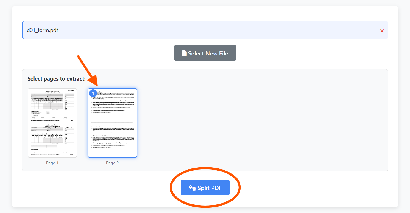 Select pages to split or extract