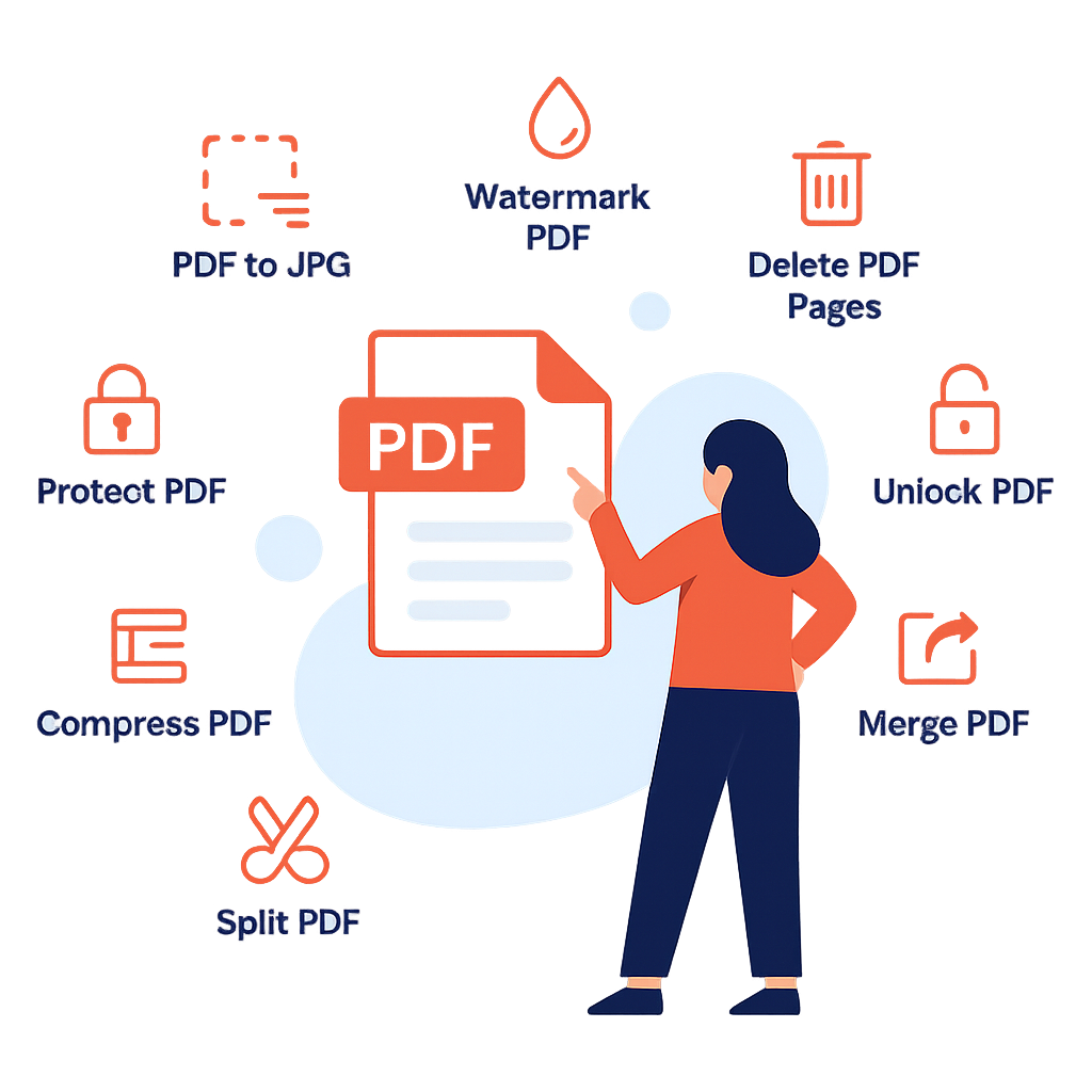 Illustration of PDF documents being edited and managed online.